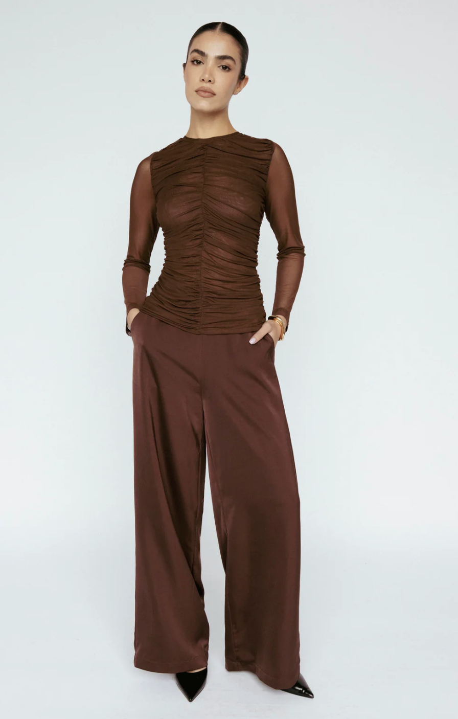 Satin Wide Leg Pant Mahogany