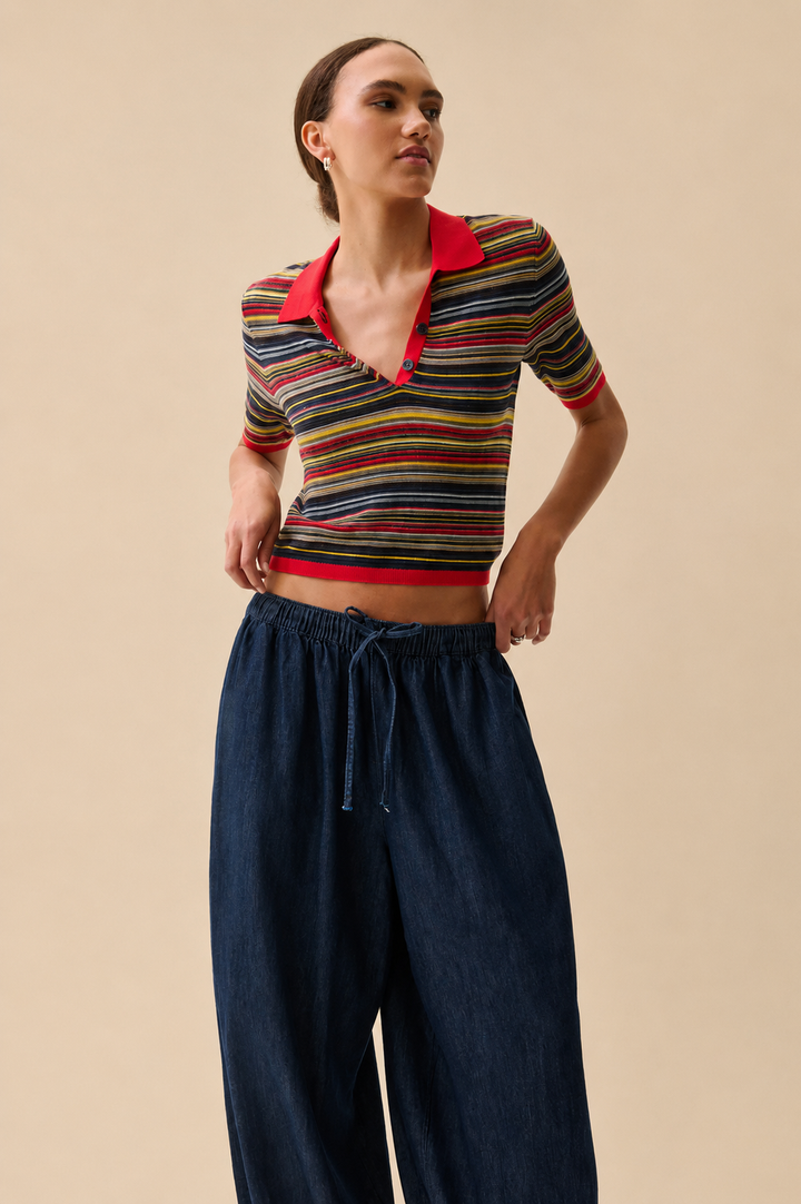 Ashlee Polo Sweater - Negroni Stripe