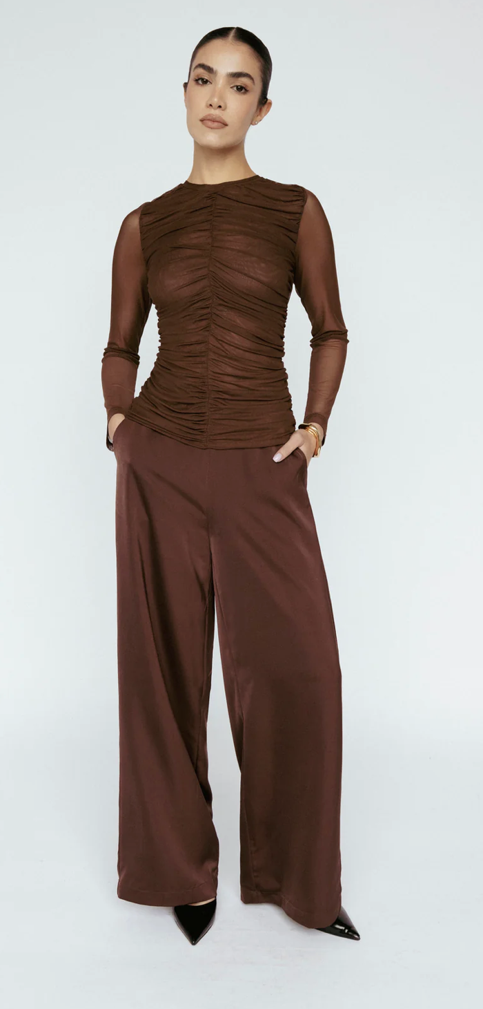Satin Wide Leg Pant Mahogany