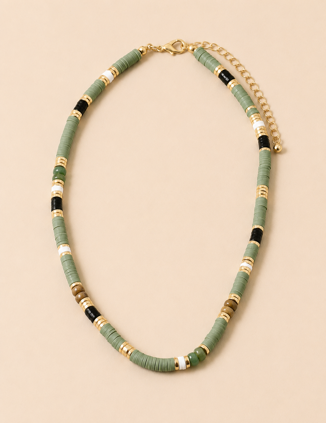 Claudet Collection-Green Flat Beads w/Gold & Black