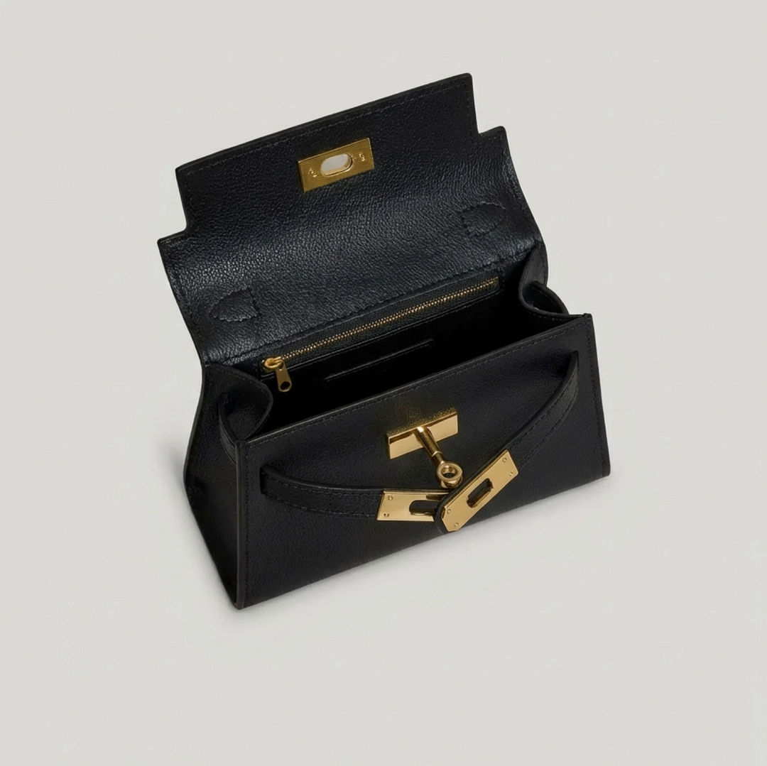 Victoria Leather Small Tote-Black