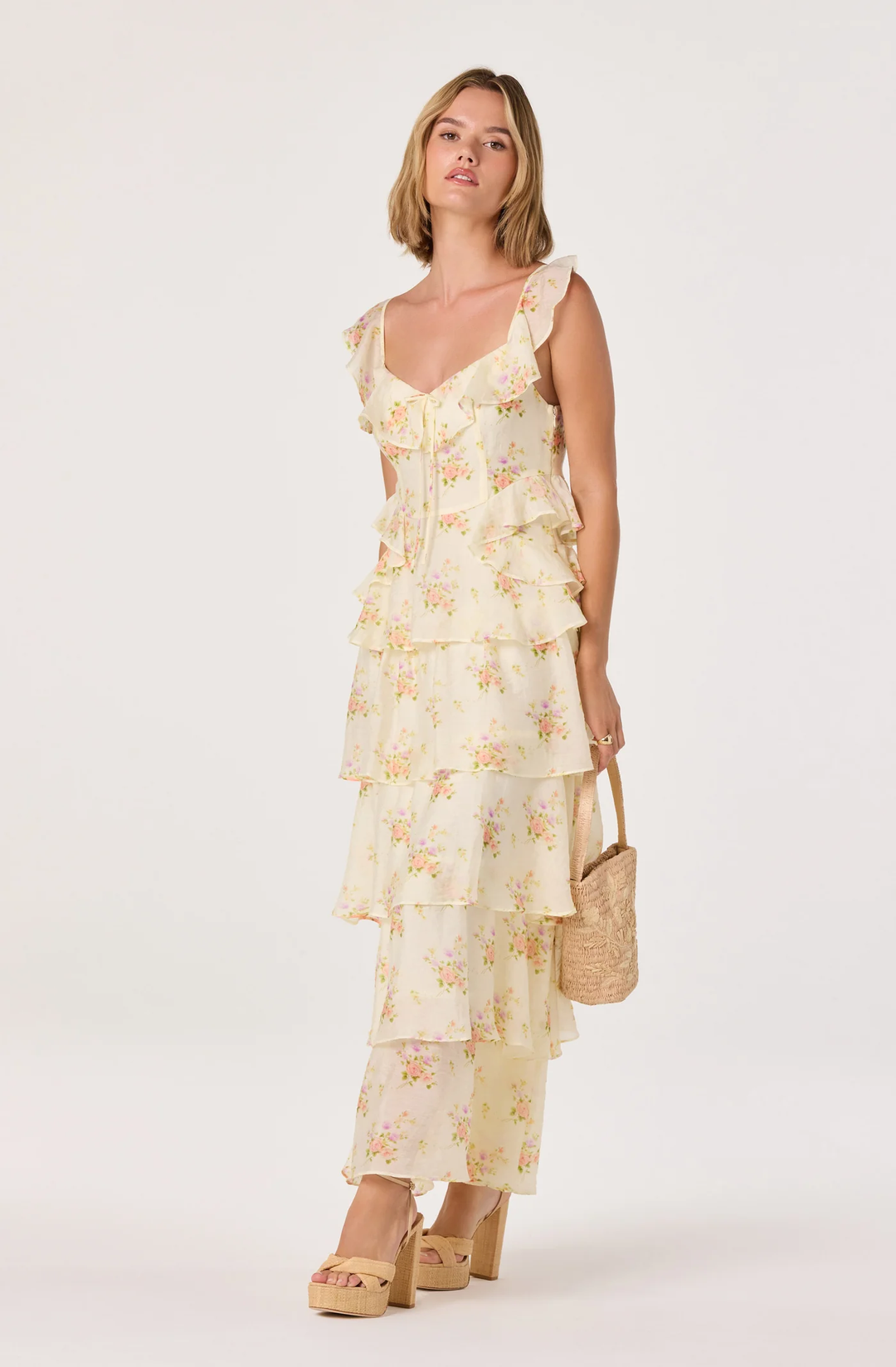 Adessa Floral Ruffle Tiered Maxi Dress-Yellow