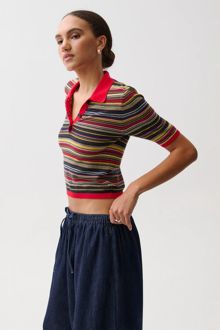Ashlee Polo Sweater - Negroni Stripe