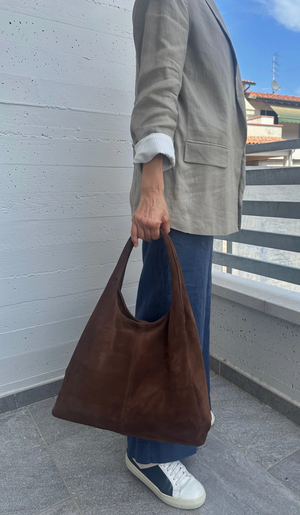 Thea Suede Leather Bag - Dark Brown