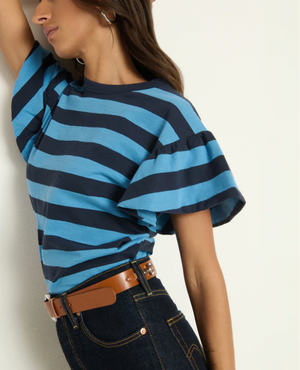Camille Ruffle Sleeve Top Rugby Stripe