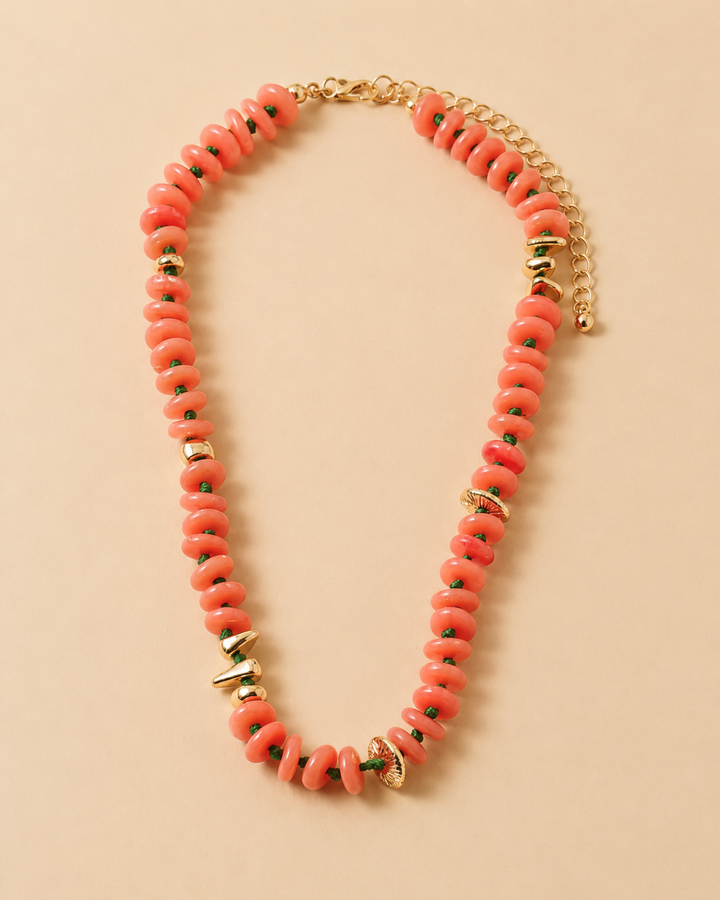 Claudet Collection-Peach Flat Beaded Green Knotted w/Gold