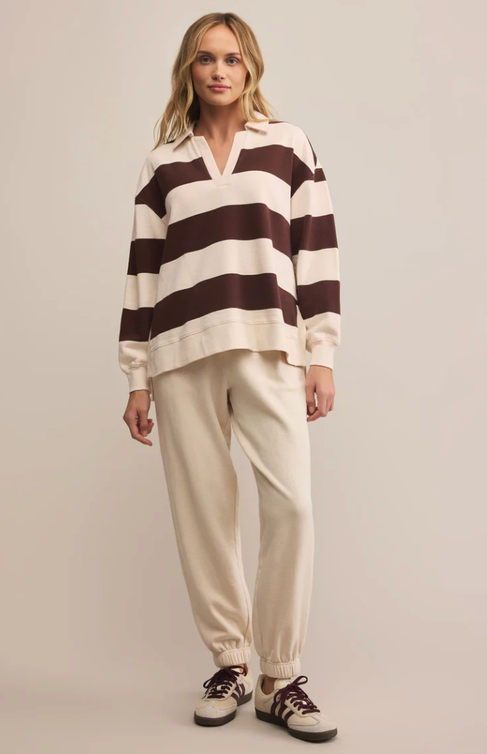 Rugby Brushed Fleece Henley Sandalwood