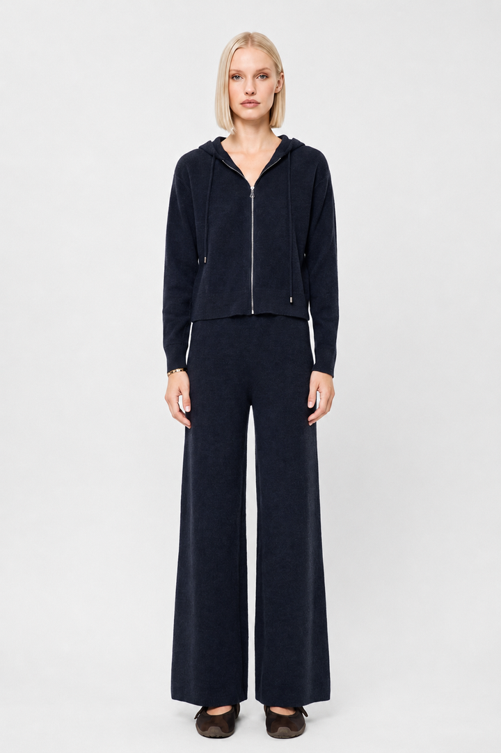 Elasticated Knit Pants-Denim Blue