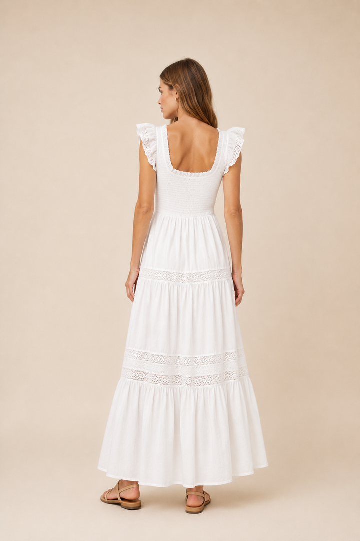 Emile White  Smocked Tiered Dress