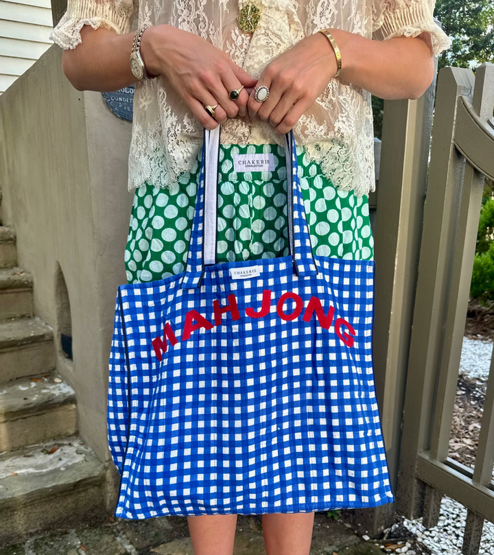 Mahjong Blue Gingham Tote Bag