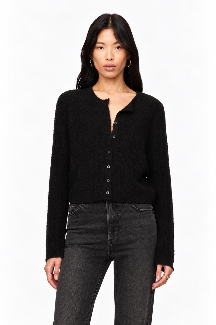 Medina Pointelle Cardigan-Black