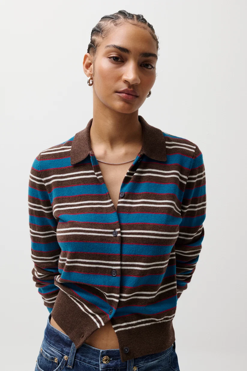 Lyvia Merion Polo Cardigan-Tealwood Stripe