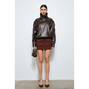 Perry Faux Leather Bomber Brown