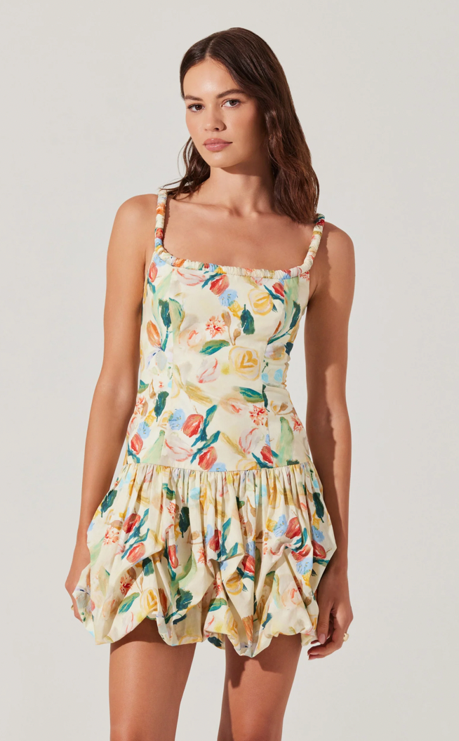 Keyla Drop Waist Bubble Dress Yellow Green