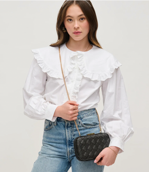 Addie Woven Straw Clutch Black