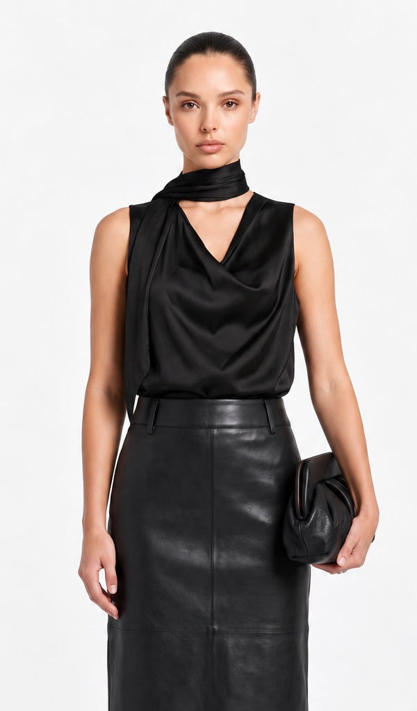 Sasha Cowl Neck Top-Black