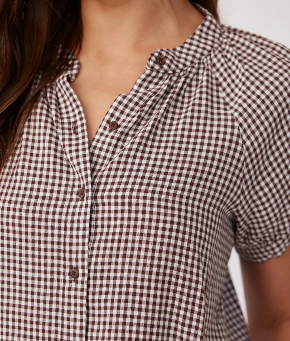 Short Sleeve Raglan Shirt Brown Micro Gingham