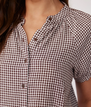 Short Sleeve Raglan Shirt Brown Micro Gingham