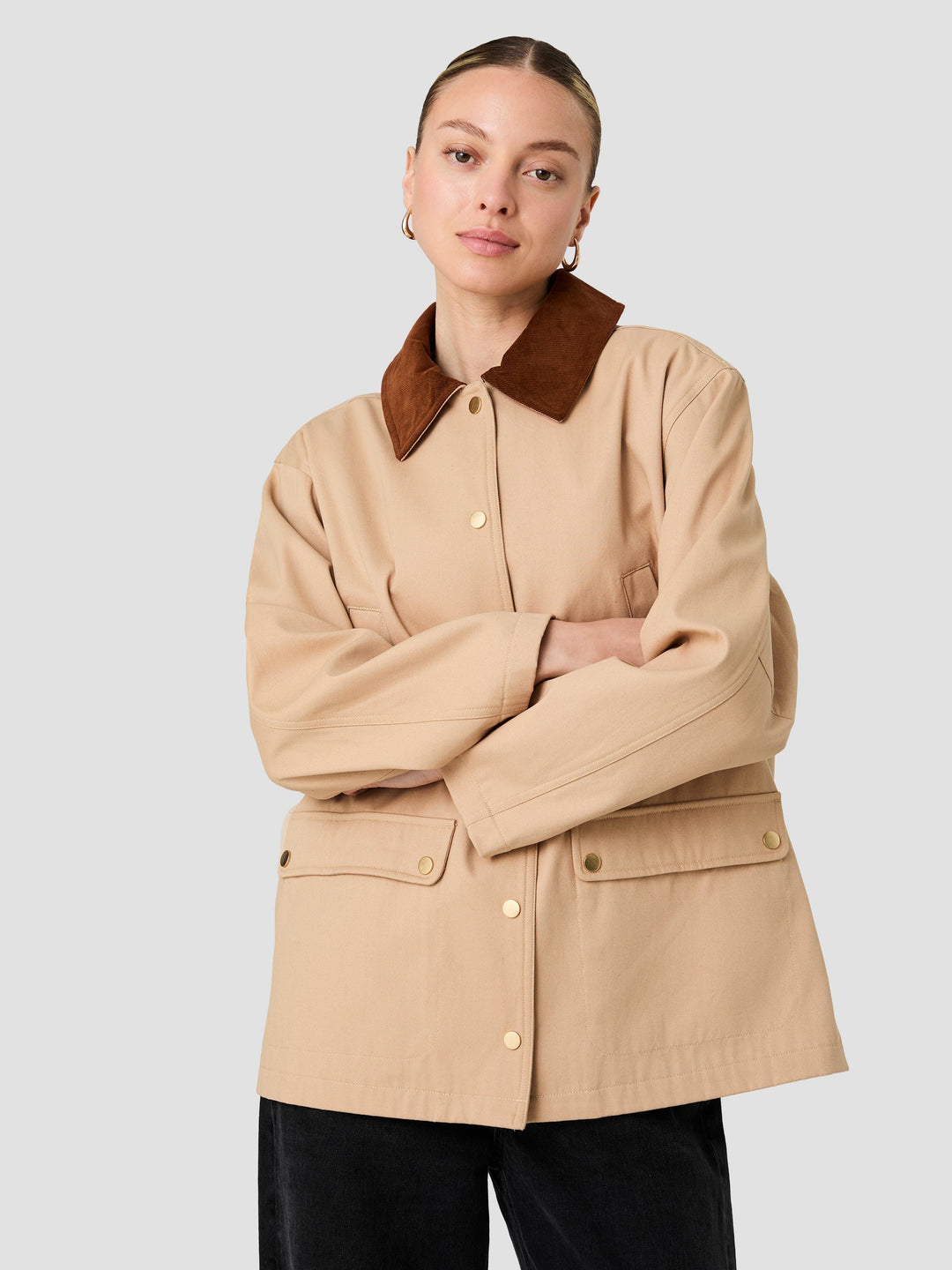 Barn Jacket With Corduroy Collar- Cocoa Brown