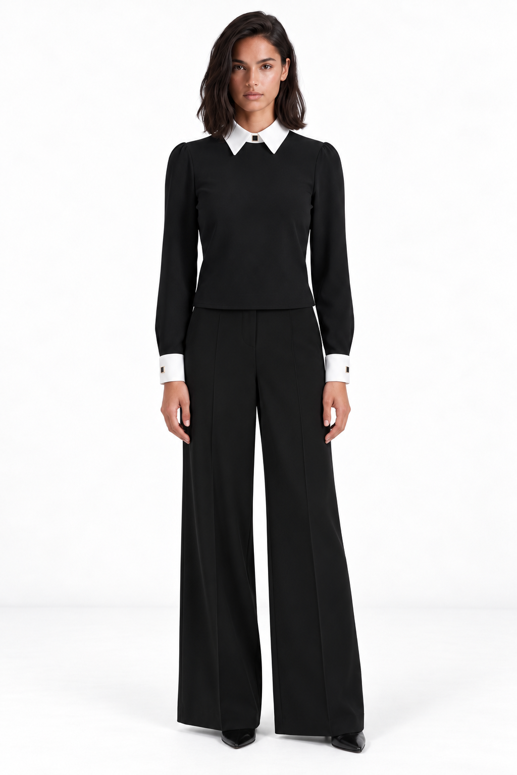 Echo Crepe Collared Top-Blk/White