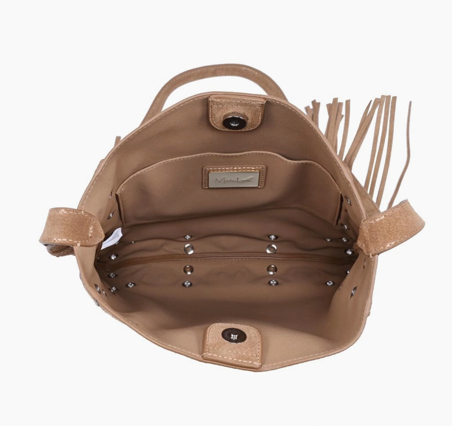 Courtney Fringe/Grommet Crossbody-Cognac