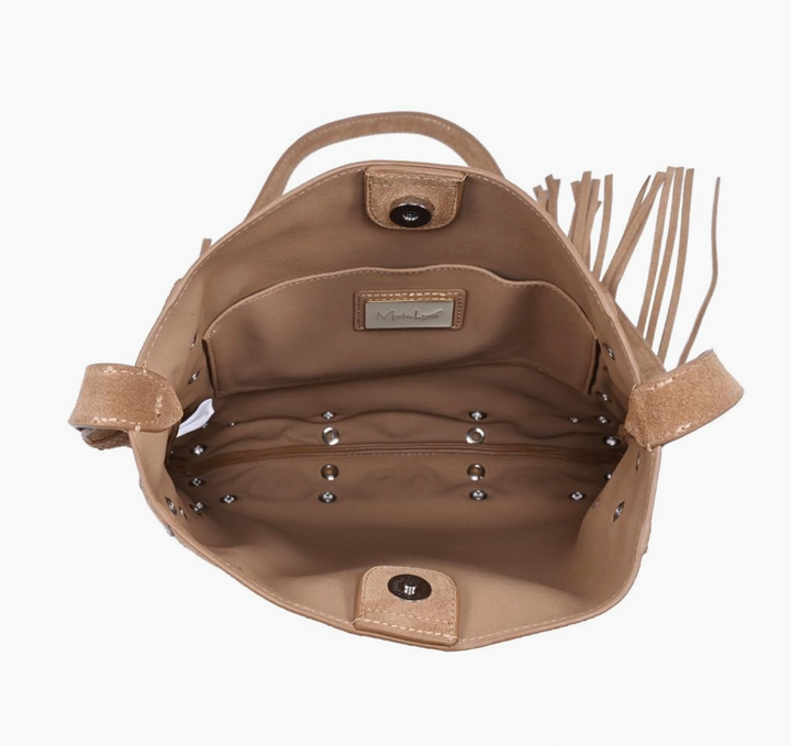 Courtney Fringe/Grommet Crossbody-Cognac