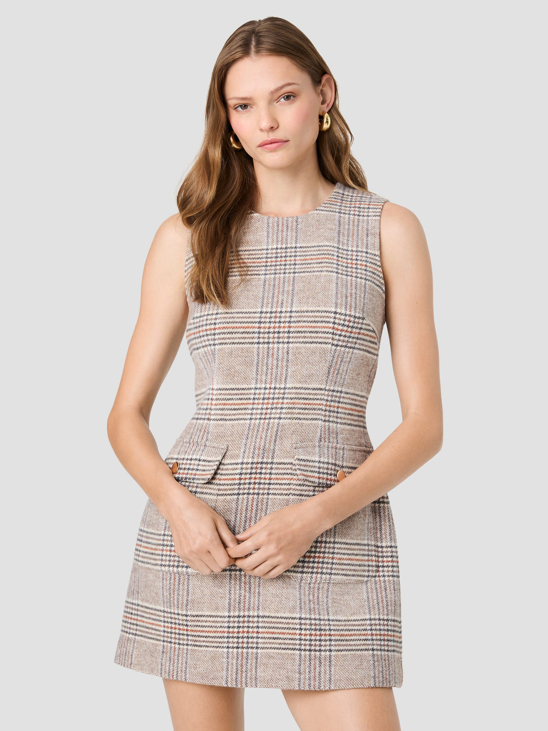 Sutton Plaid Mini Dress-Ash Gray Multi