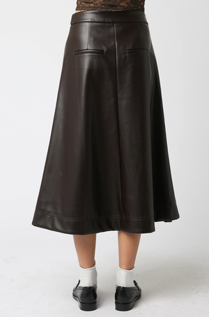 Chocolate  Vegan Leather Midi Skirt