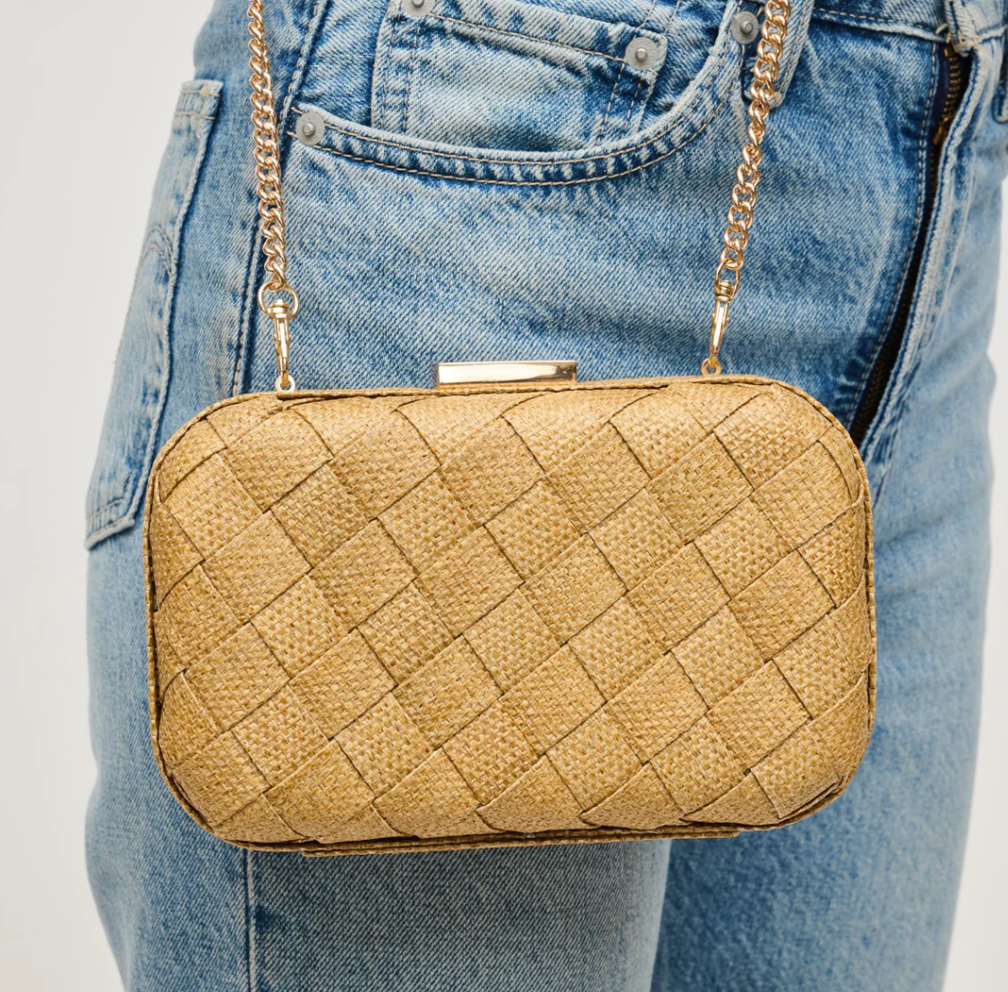 Addie Woven Straw Clutch Natural
