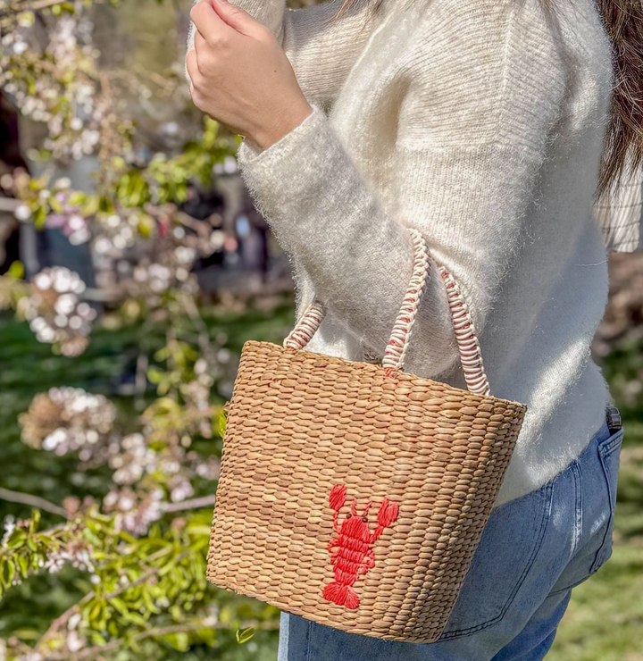 Mini Woven Tote Bag -Embroidered Lobster