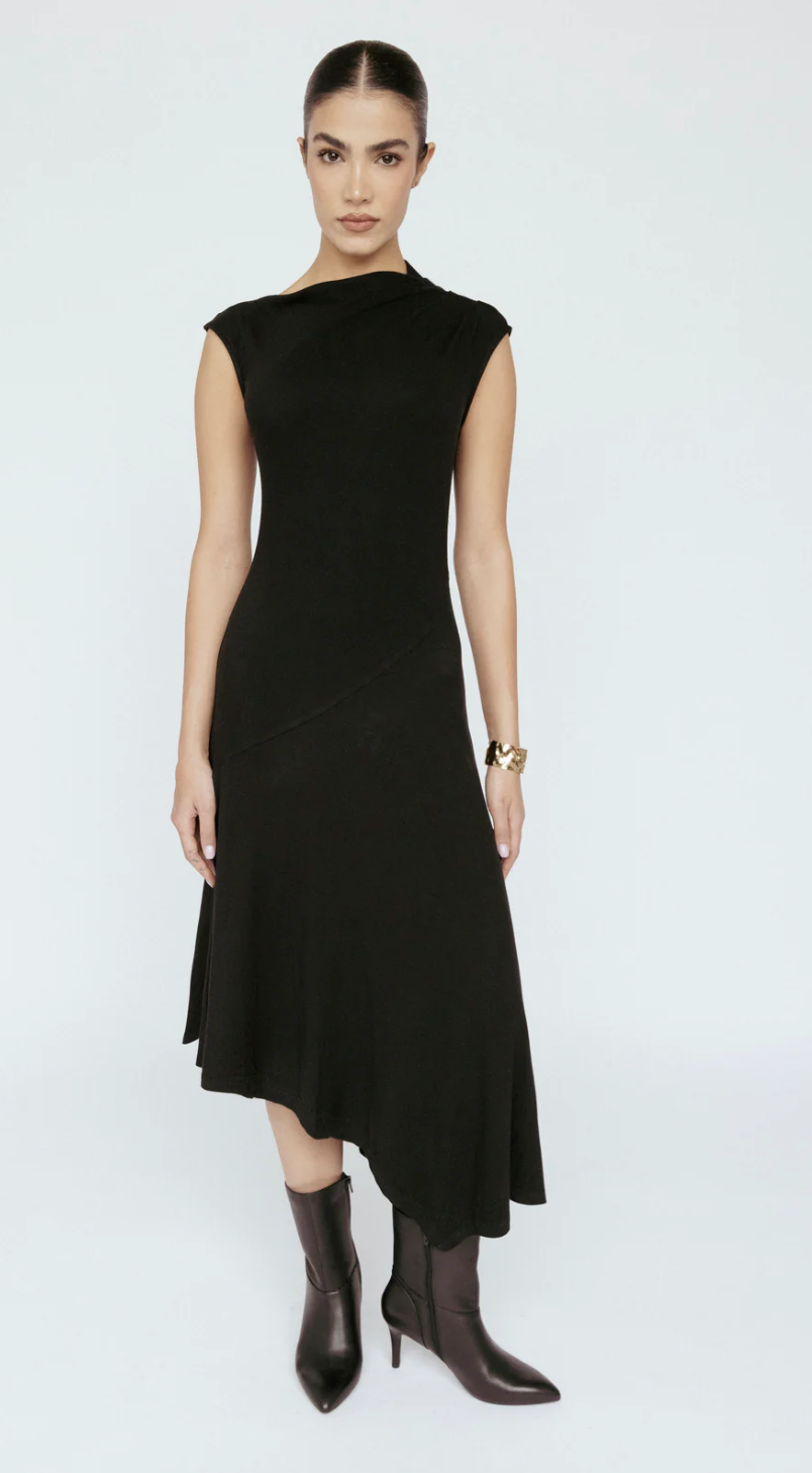 Asymmetrical Jersey Dress Black