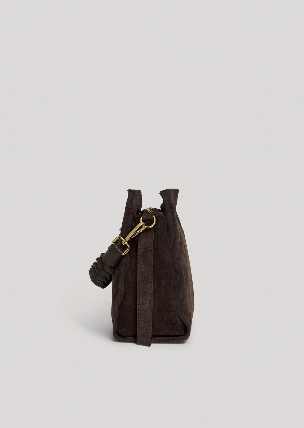 Braid Bag in Dark Brown Suede and Dollaro Leather