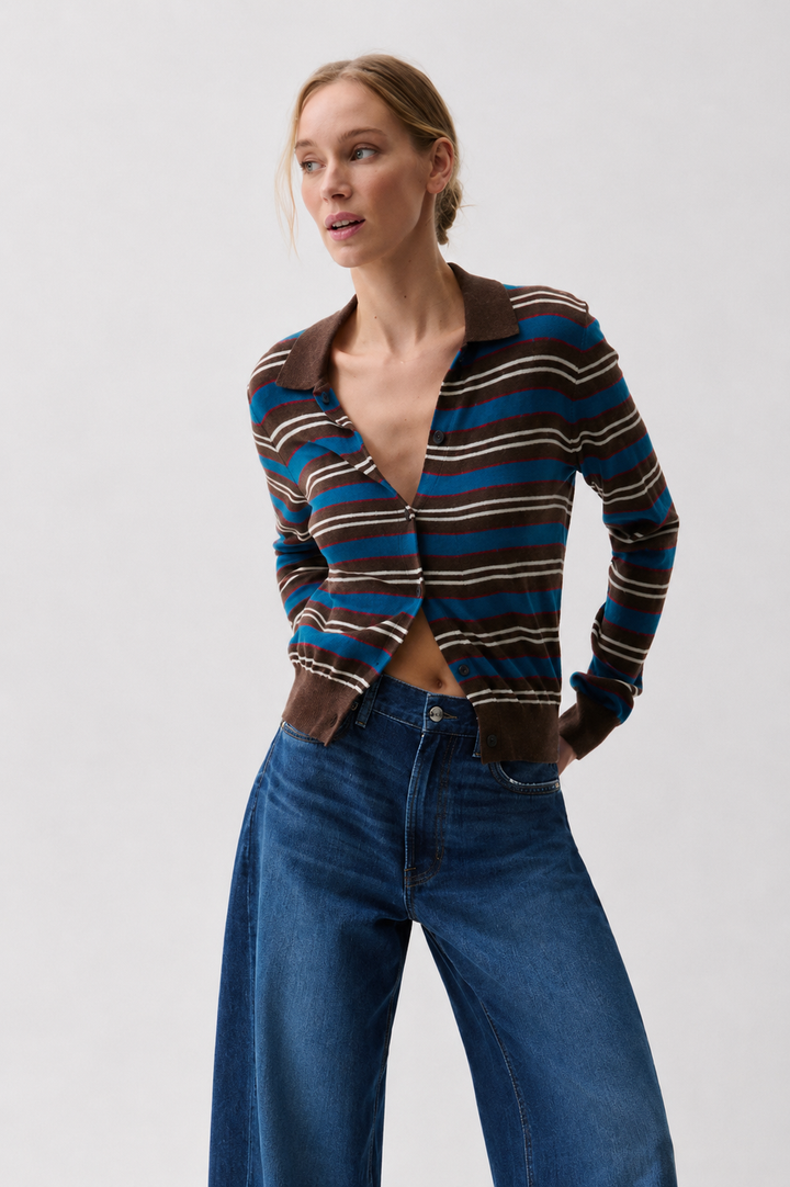 Lyvia Merion Polo Cardigan-Tealwood Stripe