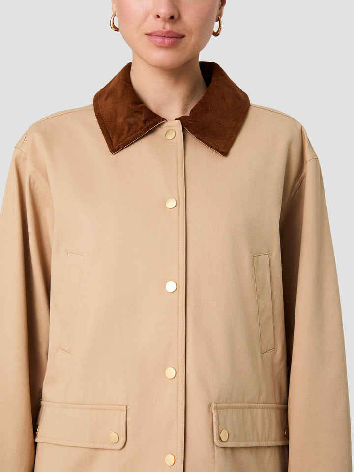 Barn Jacket With Corduroy Collar- Cocoa Brown