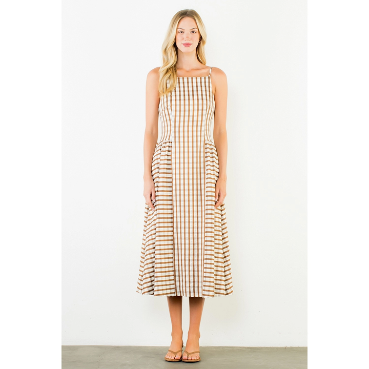 Gingham Maxi Dress-Brown