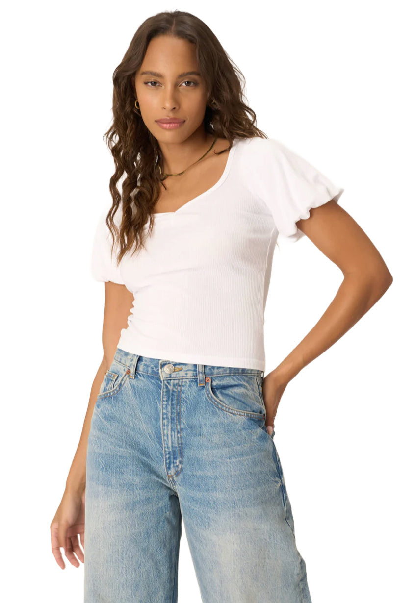 Eye Candy Puff Sleeve  Sweetshirt Tee- White