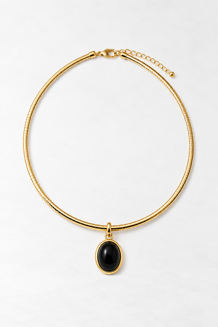 Liquid Gold Gold Filled Omega Chain w/Onyx Oval Pendant