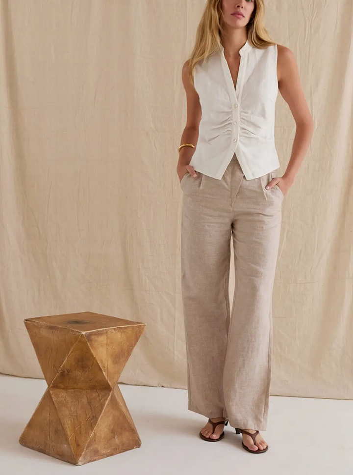 Helen Linen Top-Oatmeal