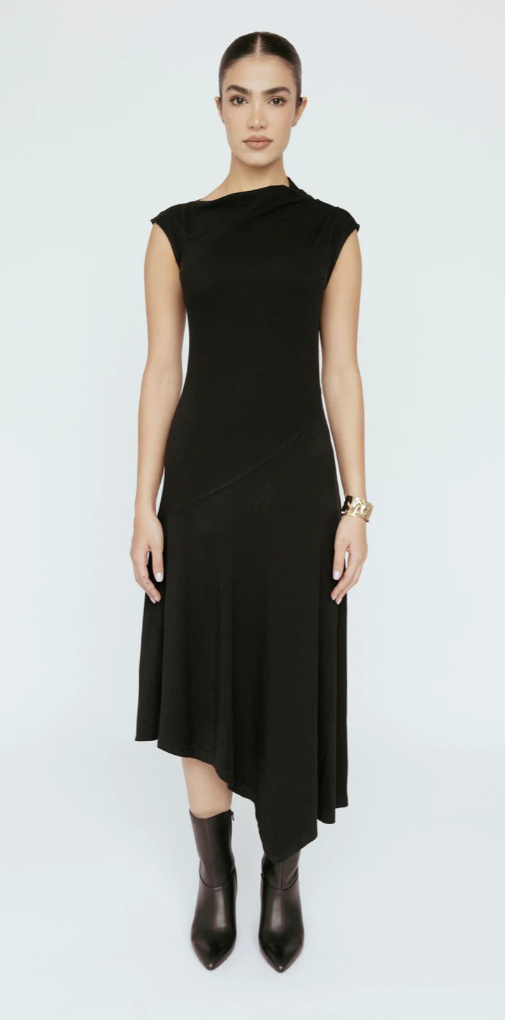 Asymmetrical Jersey Dress Black