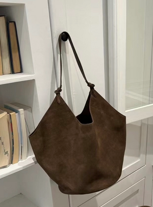 Suede Leather Bucket Tote Bag Coffee