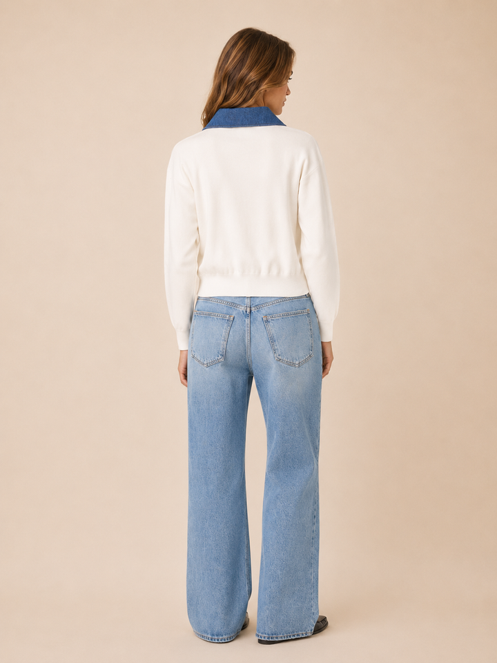Maxime Knit Collared Sweater-Cream