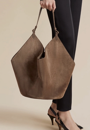 Suede Leather Bucket Tote Bag Coffee