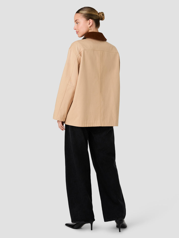 Barn Jacket With Corduroy Collar- Cocoa Brown
