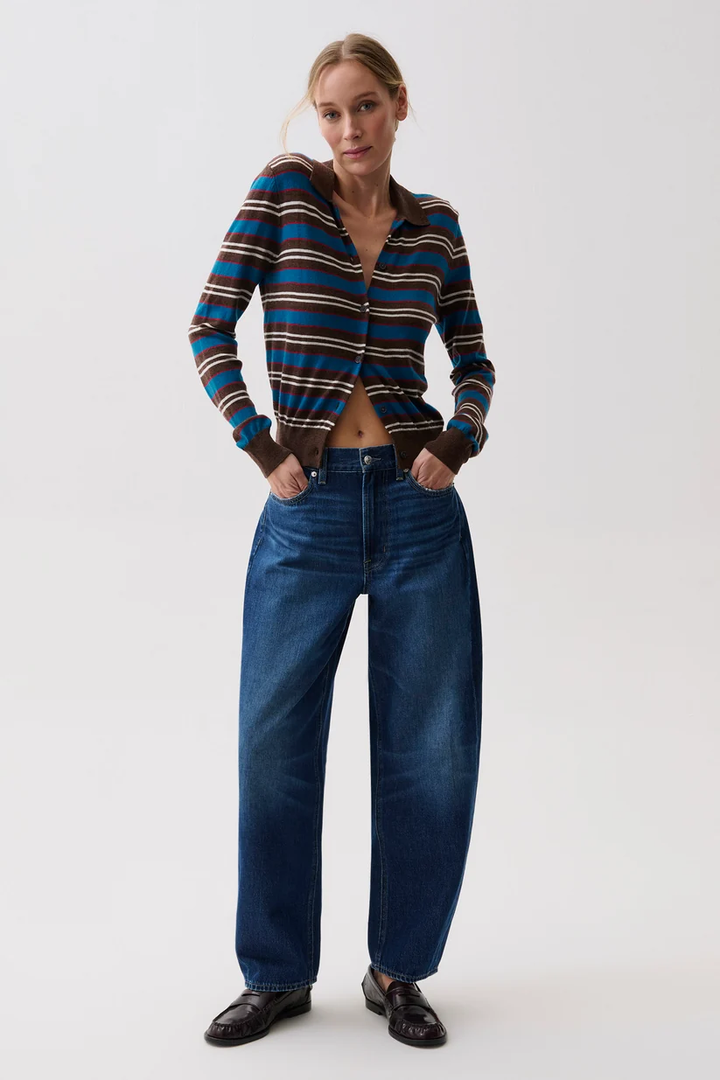 Lyvia Merion Polo Cardigan-Tealwood Stripe