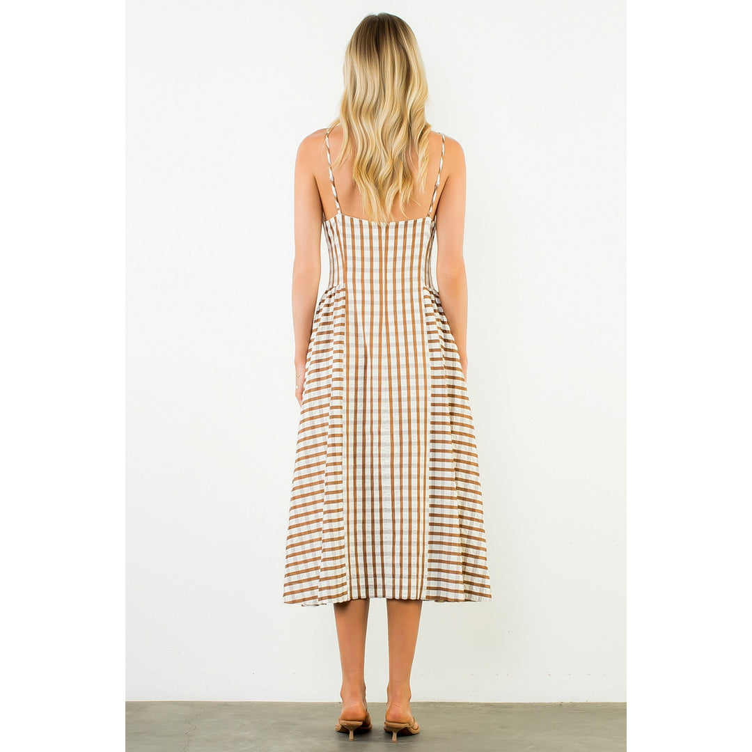 Gingham Maxi Dress-Brown