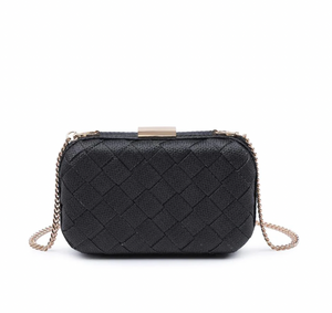 Addie Woven Straw Clutch Black