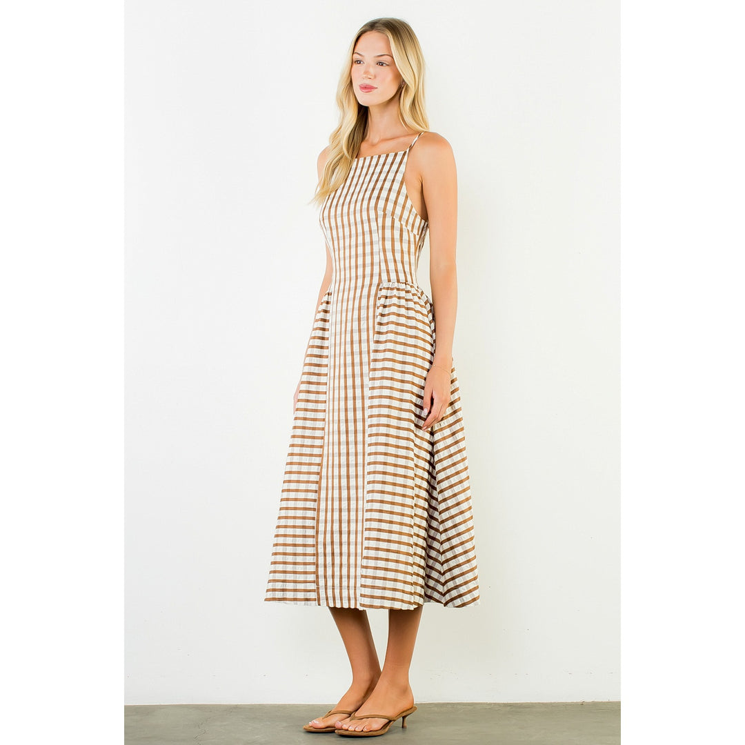 Gingham Maxi Dress-Brown