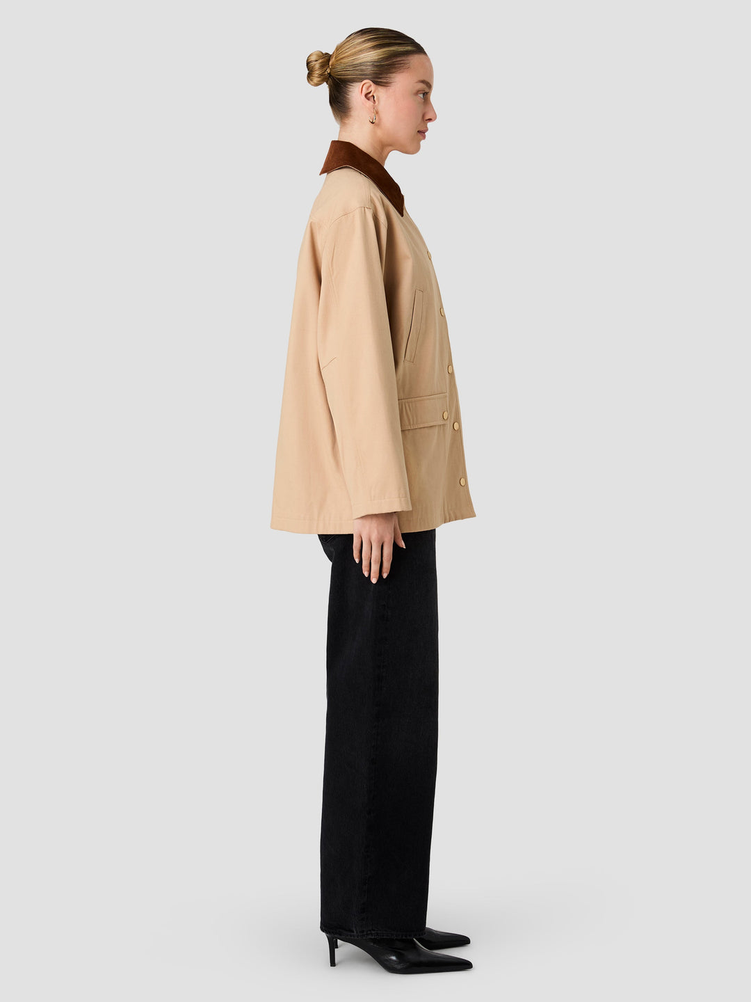 Barn Jacket With Corduroy Collar- Cocoa Brown