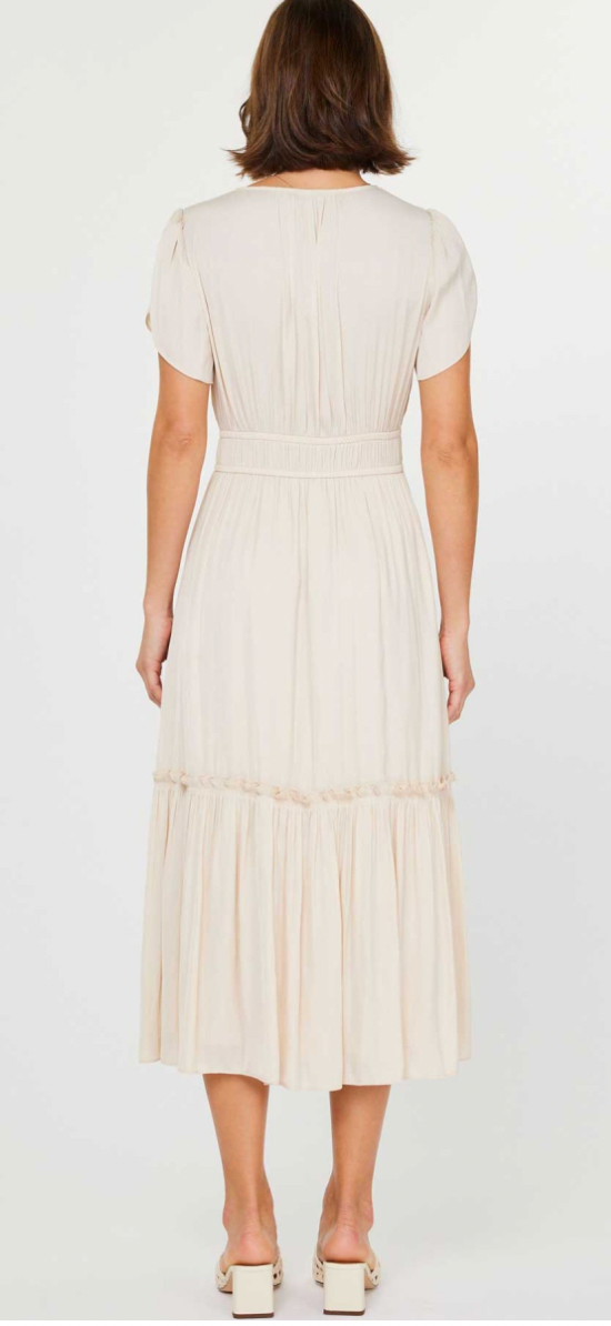 Short Sleeve V-Neck Midi Dress Light Beige