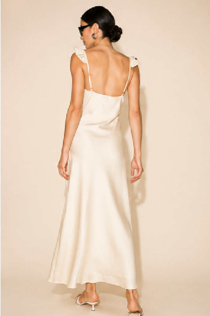 Ruffle Neck Satin Maxi Dress-Butter
